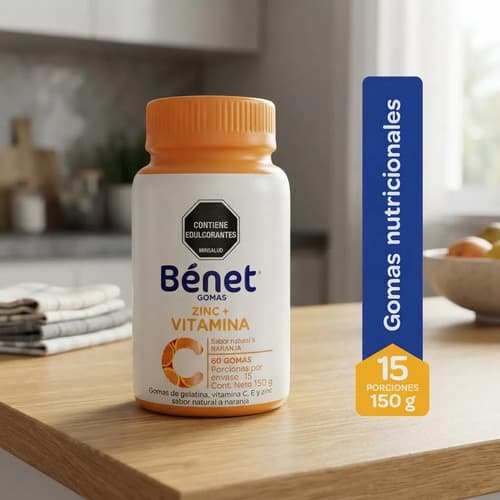 Gomas Bénet Zinc Vitamina C Sabor Naranja 60 Gomas 150 G Naranja, imagen 2